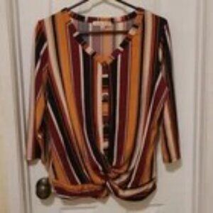 Share ANOTHER REASON Women's Striped Blouse Yellow/Red/Black Blouse - Size Large